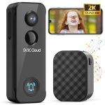 SV3C Video Doorbell Camera Wireless with Chime, 2K Ultra HD No Subscription Front Door Bell Cameras with Human Detection, Night Vision, 2-Way Audio, IP65, Battery Powered, Compatible with Alexa