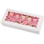 Tcoivs 20-Pack Cookie Boxes with Window, 12.5" x 5.5" x 2.5", White Bakery Boxes, Auto-Popup Treat Boxes for Pastries, Strawberries