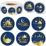 Teling 600 Pcs 0.75 Inch Mini Eid Mubarak Candy Sticker Mini Ramadan Chocolate Stickers Ramadan Kareem Round Candy Labels for Eid Party Islamic Muslim Decorations Ramadan Party Supplies