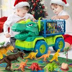 TEMI Dinosaur Truck Toys for Kids 3-5 Years, Tyrannosaurus Transport Car Carrier Truck with 8 Dino Figures, Activity Play Mat, Dinosaur Eggs, Capture Jurassic Play Set for Boys and Girls