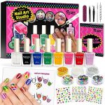 Tomons Quick Dry Nail Polish Set Non Toxic Kids Nail Polish Kit for Kids Ages 7-12, Birthday Gifts for 6 7 8 9 10 11 12 Year Old Girl, Glitter, Sequins, Stickers, Nail Art Tools- 8 Colors