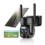 Uniter 4K Solar Security Cameras Wireless Outdoor, 8MP 2.4GHz WiFi Outside PTZ Camera Battery Powered, 360°View Home Camera with Color Night Vision, Spotlight Siren, PIR Sensor, 2 Way Audio, IP66