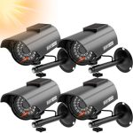 WALI Solar Powered Bullet Dummy Fake Simulated Surveillance Security CCTV Dome Camera Indoor Outdoor with 1 LED Light, Security Alert Sticker Decal (SOLTC-B4), 4 Packs, Black