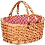 Wicker Picnic Basket with Double Folding Handles, Small Natural Willow Hamper Empty Basket Cheap Easter Eggs Candy Storage Wine Basket for Toy, Flower, Wedding Gifts（Red 13inch）