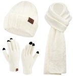 Womens Winter Warm Knit Beanie Hat Touchscreen Gloves Long Neck Scarf Set with Fleece Lined Skull Caps Gifts for Women Men