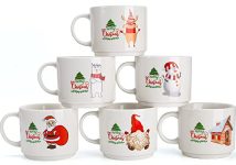 Zeniortex Stackable Christmas Coffee Mugs 14oz-Christmas Ceramic Mug Set of 6 for Hot Chocolate Cocoa-Holiday Coffee Cup Xmas Basket Gifts for Family Friends