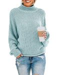 ZESICA Women's 2023 Turtleneck Batwing Sleeve Loose Oversized Chunky Knitted Pullover Sweater Jumper Tops,Mint,Small