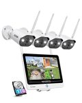 ZOSI 2K 8CH All in one Wireless Security Camera System with 12.5 inch LCD Monitor,4pcs 3MP WiFi IP Spotlight Cameras Outdoor Indoor,Color Night Vision,2 Way Audio,1TB HDD for Home 24/7 Recording