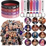 Heidaman Wrestling Party Supplies,Wrestling Birthday Decorations，Wrestling Party Favors, For Boy Set Includes 12 Bracelets,12 Button Pins,12 Key Chain,40 Stickers