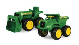 John Deere Sandbox Toys Vehicle Set - Includes Dump Truck Toy, Tractor Toy with Loader - 6 Inch - 2 Count, Green, Frustration Free Packaging