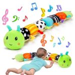 Melodyinn Baby Sensory Toy 0-3 Month Music Animal Stuffed Plush Caterpillar Toy for Infant 0-3-6 Month Tummy Time with Baby Crinkle Rattle for 6-9-12 Month Texture Toy for Boy Girl Birthday
